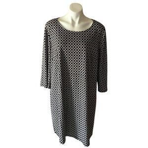 Tacera Black And White Geometric Long Sleeve Shift Dress Size 2X Plus Size
